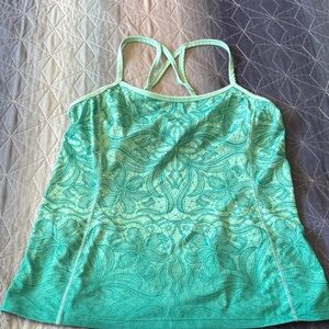 Athleta Green Patterned Tank Top Internal bra